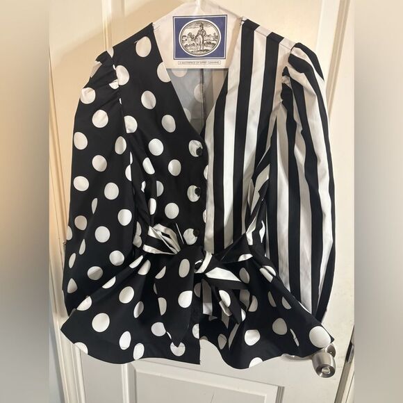 For Her NYC Striped / Polka Dot Tie Waist Shirt size small EUC - Picture 2 of 4